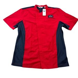 Chick fil A Team Style Chef Uniform Shirt Red Navy Nanotex Size XL